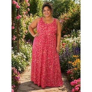 GAP SPOTTED PRINT LAVA ORANGE Abstract Maxi Dress Elastic Waist w/ Drawstring 2X